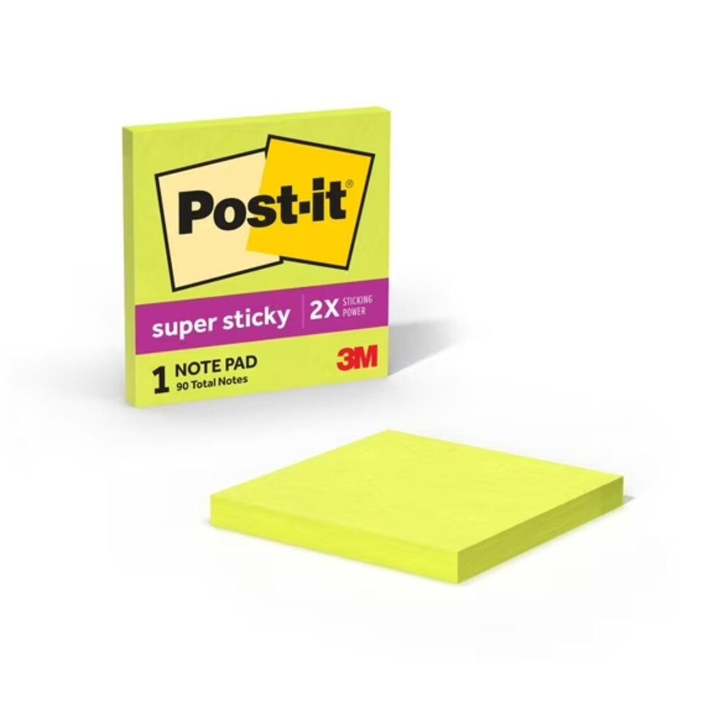 Post-it Super Sticky Notes, 3 in x 3 in, Bright Green, 1 Pad